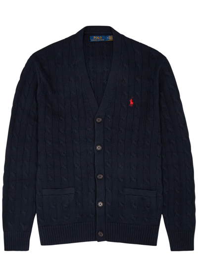 Shop Polo Ralph Lauren Cable-knit Cotton Cardigan In Navy