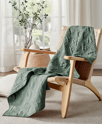 Levtex Washed Linen Reversible Quilted Throw, 50" X 60" In Navy