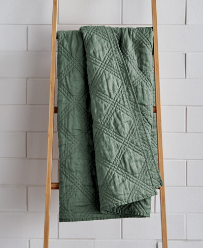 Levtex Washed Linen Reversible Quilted Throw, 50" X 60" In Navy