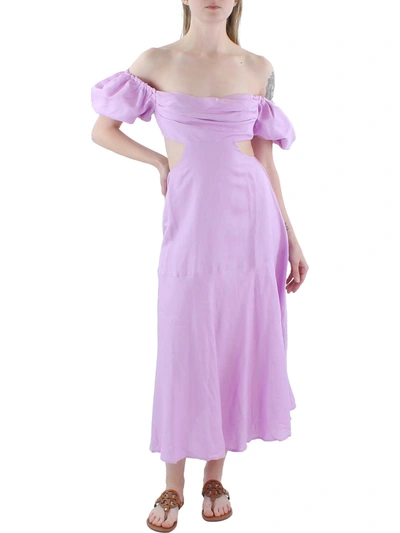 Shop Astr Womens Open Back Linen Midi Dress In Purple