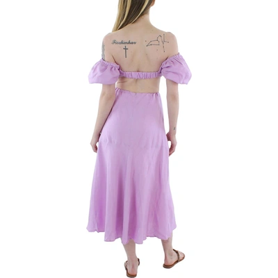 Shop Astr Womens Open Back Linen Midi Dress In Purple
