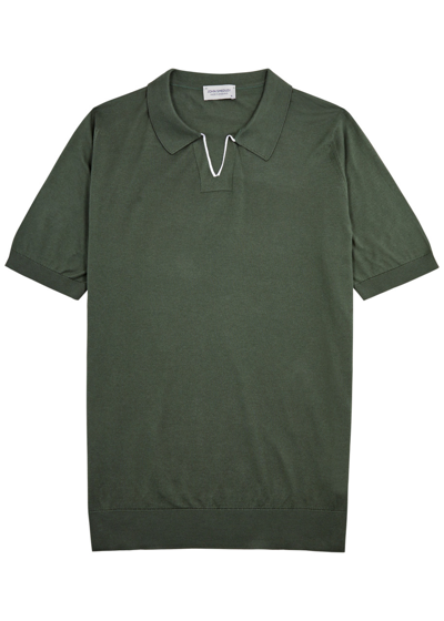 Shop John Smedley Enock Knitted Cotton Polo Shirt In Green