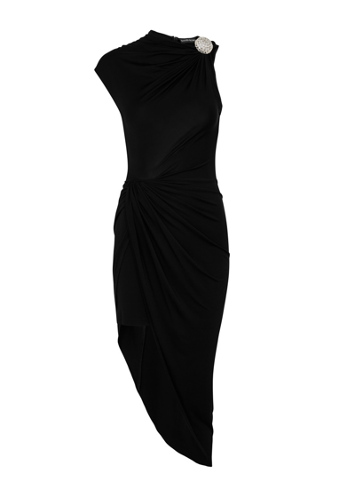 Shop David Koma Asymmetric Stretch-jersey Mini Dress In Black And Silver