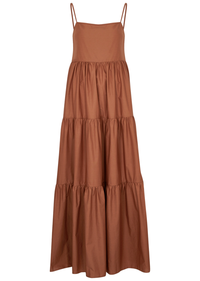 Shop Matteau Tiered Cotton Maxi Dress In Brown