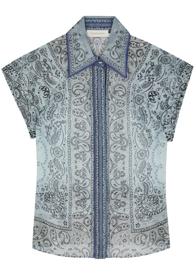 Shop Zimmermann Matchmaker Printed Linen-blend Shirt In Blue