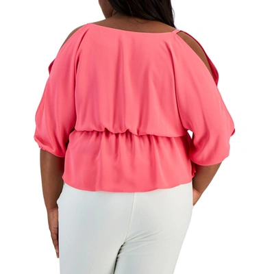 Shop Anne Klein Plus Womens Pleated Crossover Peplum Top In Pink