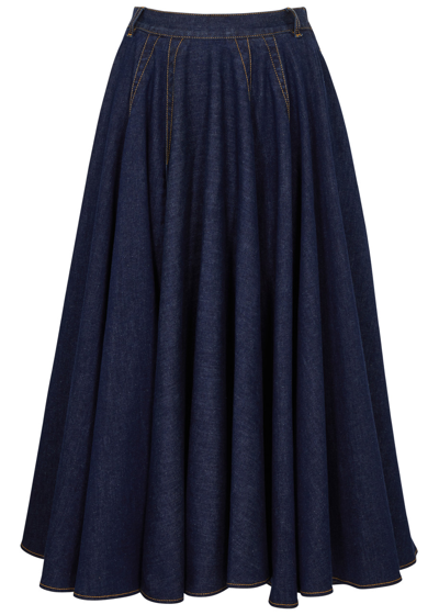 Shop Alaïa Denim Midi Skirt In Blue Denim