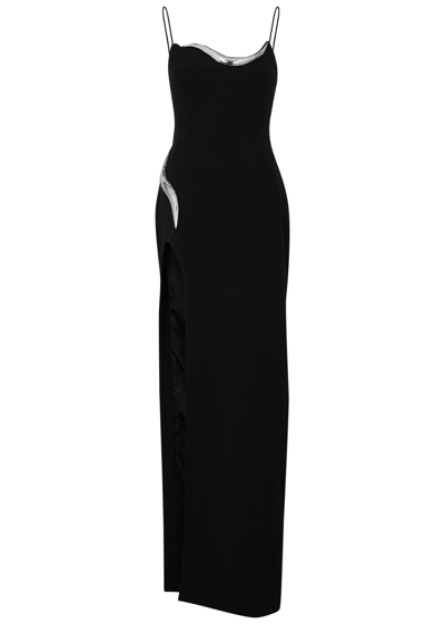 Shop David Koma Embellished Crepe Maxi Dress In Black And Silver