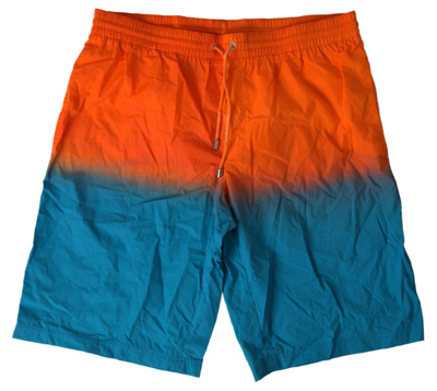 Shop Dolce & Gabbana Blue Gradient Beachwear Swimwear Men's Shorts In Orange