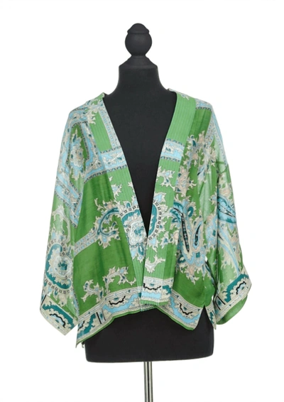 Shop Two's Company Handkerchief Print Short Kimono In Kelly Green