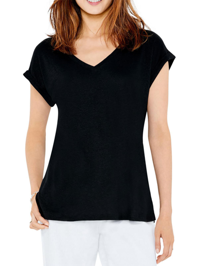 Shop Nic + Zoe Womens V-neck Cuffed Sleeves T-shirt In Black