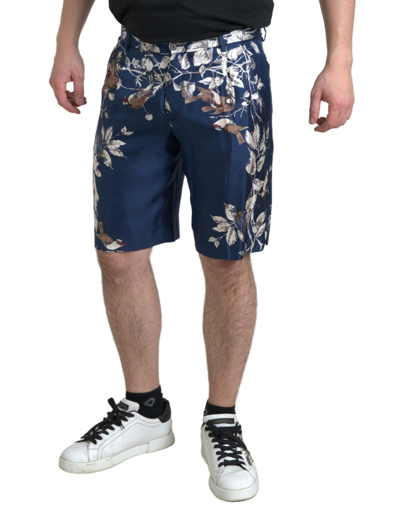 Shop Dolce & Gabbana Floral Print Silk Men Bermuda Men's Shorts In Blue