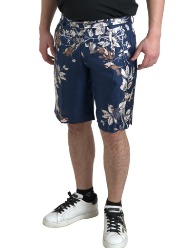 Shop Dolce & Gabbana Floral Print Silk Men Bermuda Men's Shorts In Blue