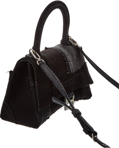 Shop Balenciaga Hourglass Small Canvas Top Handle Shoulder Bag In Black