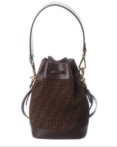 Shop Fendi Mon Tresor Mini Suede & Leather Bucket Bag In Brown
