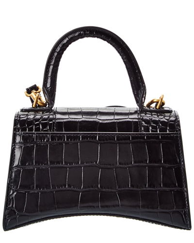 Shop Balenciaga Hourglass Xs Croc-embossed Leather Top Handle Satchel In Black