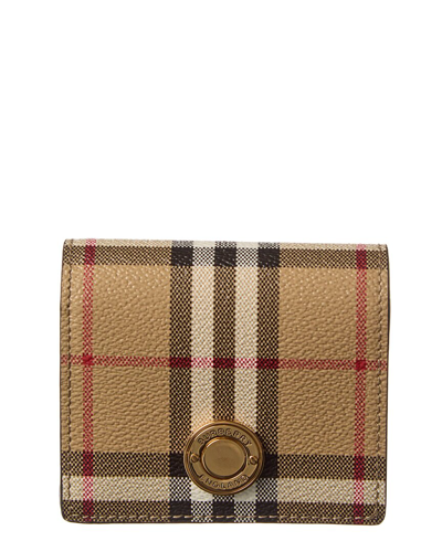 Shop Burberry Vintage Check E-canvas & Leather Wallet In Beige