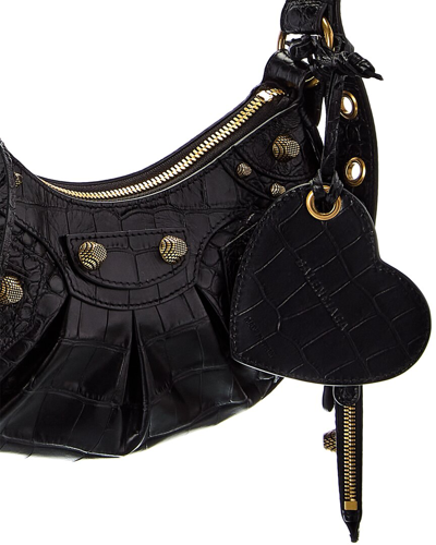 Shop Balenciaga Le Cagole Xs Croc-embossed Leather Shoulder Bag In Black