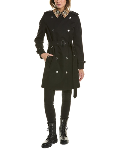 Shop Burberry Short Check Collar Trench Coat In Black