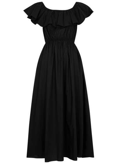 Shop Matteau Off-the-shoulder Cotton-poplin Midi Dress In Black