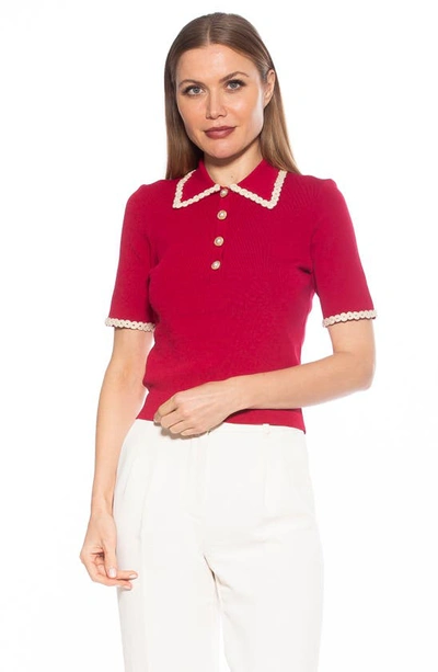 Shop Alexia Admor Collared Knit Short Sleeve Top In Red