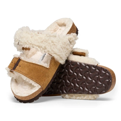 Shop Birkenstock Women Arizona Shearling Sandals In Shearling/suede/teddy Natural/mink