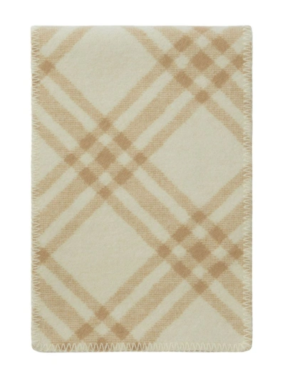 Shop Burberry Check Wool Scarf In Light Archive Beige