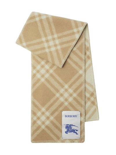 Shop Burberry Check Wool Scarf In Light Archive Beige