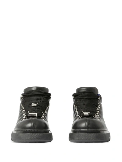 Shop Burberry Men Leather Trek Boots In Black