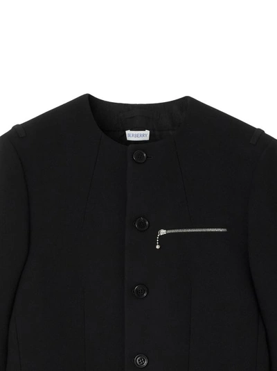 Shop Burberry Men Wool Collarless Jacket In Black