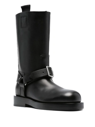 Shop Burberry Women Leather Saddle Low Boots In Black
