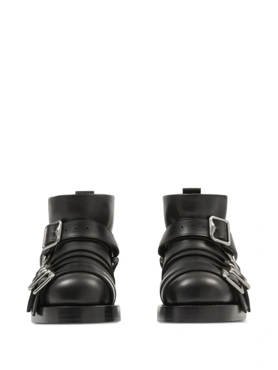 Shop Burberry Women Leather Strap Boots In Black