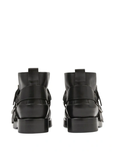 Shop Burberry Women Leather Strap Boots In Black