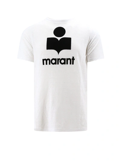 Shop Isabel Marant Linen T-shirt With Flocked Logo