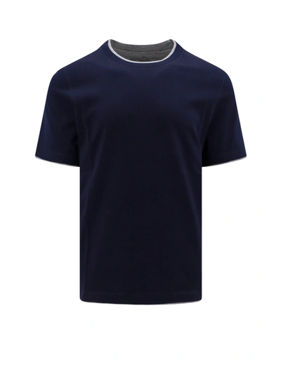 Shop Brunello Cucinelli Cotton T-shirt With Contrasting Profiles