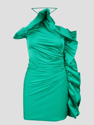 Shop P.a.r.o.s.h Ruffled Mini Dress In Green
