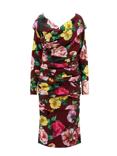 Shop Dolce & Gabbana Stretch Silk Dress With Floral Print