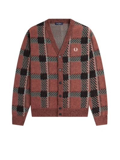 Shop Fred Perry Tartan Cardigan With Logo Embroidery