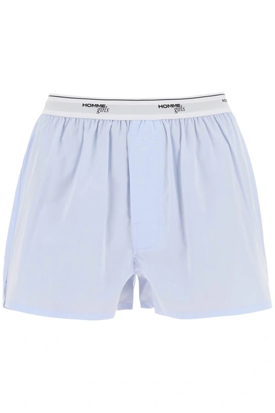 Shop Homme Girls Cotton Boxer Shorts In Light Blue