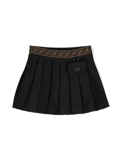 Shop Fendi Pleated Skirt In Black
