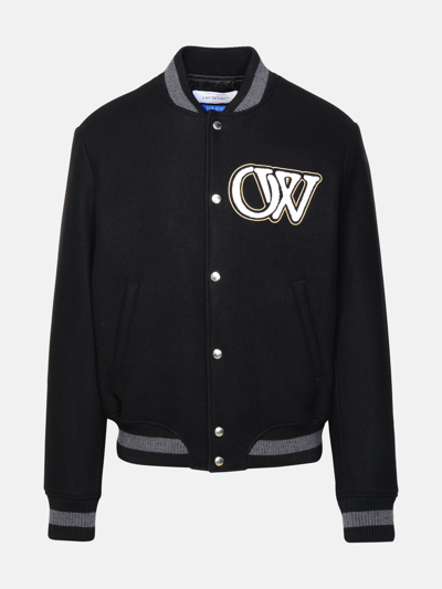 Shop Off-white 'varsity' Black Virgin Wool Blend Bomber Jacket
