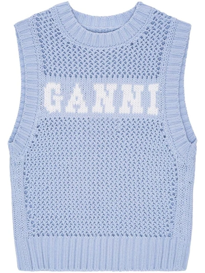 Shop Ganni Vest With Logo In Blue