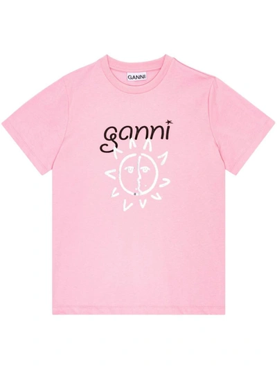Shop Ganni T-shirt With Logo In Lilac