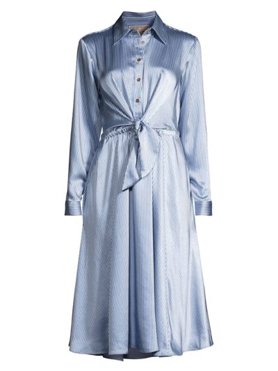 Shop Michael Michael Kors Women's Pinstripe Satin Tie Midi-dress In Blueberry