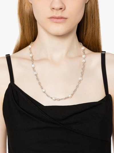 Shop Maor Sicar Necklace In Oxidized Silver With White Pearls