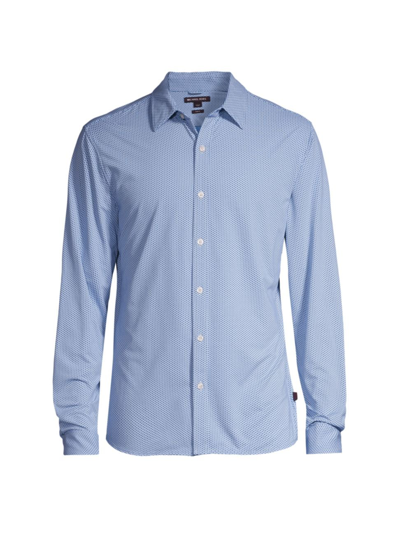 Shop Michael Kors Men's Stretch Button-front Slim-fit Shirt In Blueberry