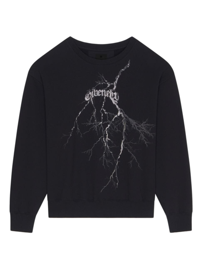 Shop Givenchy Men's Boxy Fit Sweatshirt In Fleece With Reflective Artwork In Black