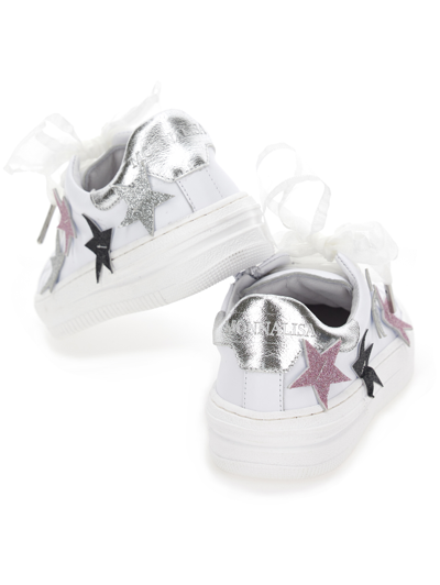 Shop Monnalisa High-top Nappa Leather Sneakers In White + Silver