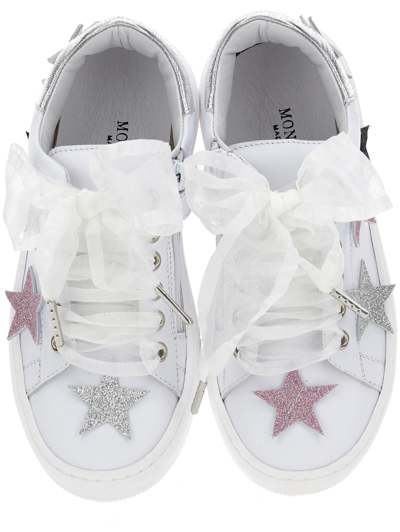 Shop Monnalisa High-top Nappa Leather Sneakers In White + Silver