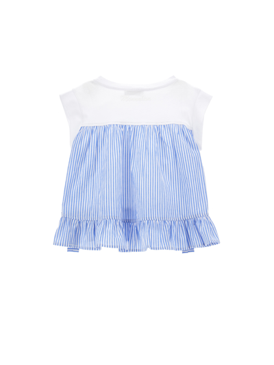 Monnalisa T-shirt With Bows And Rhinestones In White + Blue